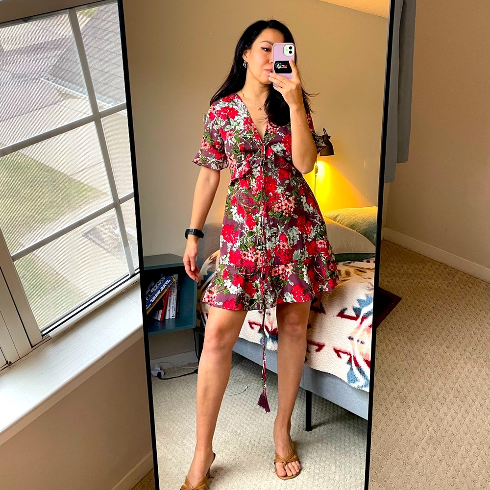 Flower mini summer dress with open back